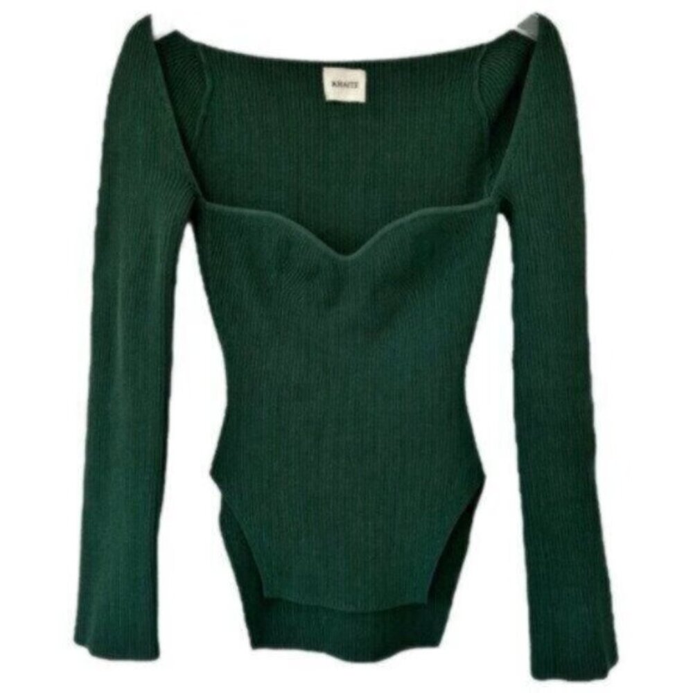 KHAITE Maddy Emerald Green Ribbed Knit Bustier Sweetheart Neckline Top Size M - Picture 4 of 13